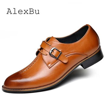 

AlexBu Leather Shoes Man Singles For Men Flats Lace Up Dress Wedding Shoe Black Brown Trend Male Casual Leather Shoes Zapatillas