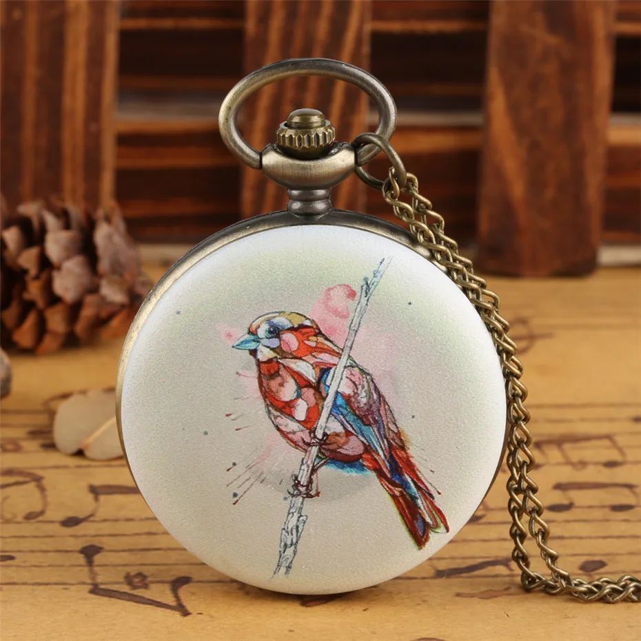 

Vintage Bird/Owl Design Quartz Pocket Watch Casual Necklace Watch Retro Bronze Full Hunter Pendant Clock Unisex Gifts 80cm Chain
