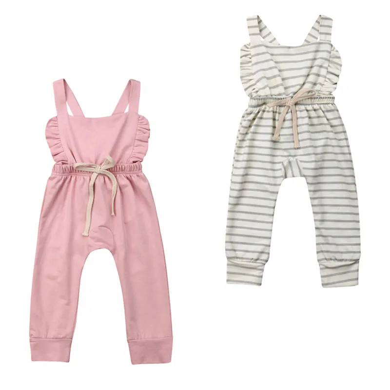 

0-3Years Newborn Kid Baby Girl Bandage Clothes Stripe Overalls Romper Sunsuit 1PC Outfit