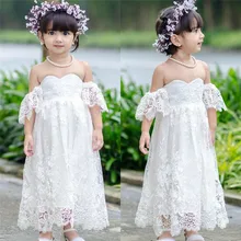От 2 до 7 лет Детское кружевное платье принцессы для маленьких девочек платье без бретелек с цветочным рисунком для свадебной вечеринки открытое торжественное платье с цветочным рисунком для девочек