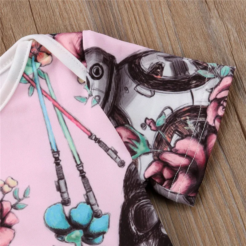 لطيف حرب النجوم المولود الجديد الفتيان الفتيات قصيرة الأكمام الأزهار المطبوعة رومبير بذلة Sunsuit ملابس وتتسابق الطفل ملابس الصيف