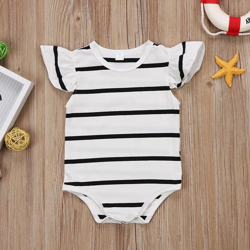 

VTOM Hot Sale Baby Rompers Newborn Baby Summer Striped Rompers Infant Short Sleeve Jumpsuits Toddler Girls Clothes HA2