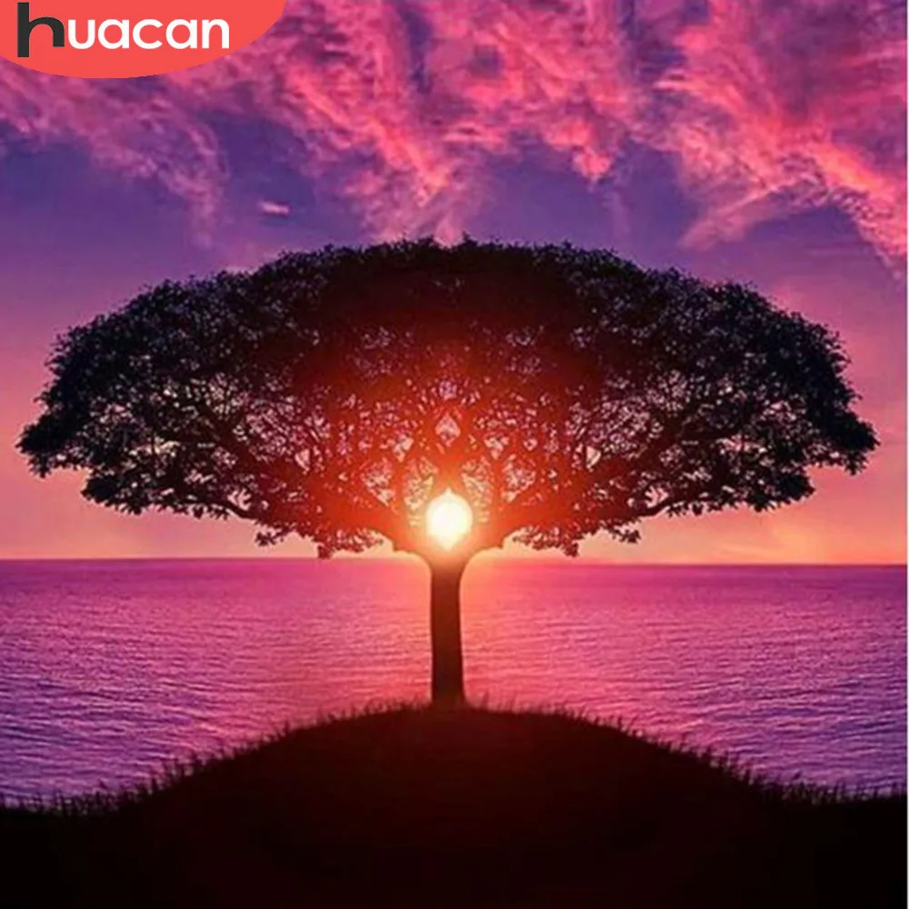 

HUACAN Diamond Painting Scenic Full Square Mosaic Tree 5D DIY Diamond Embroidery Picture Rhinestones Sunset Decor Home Gift