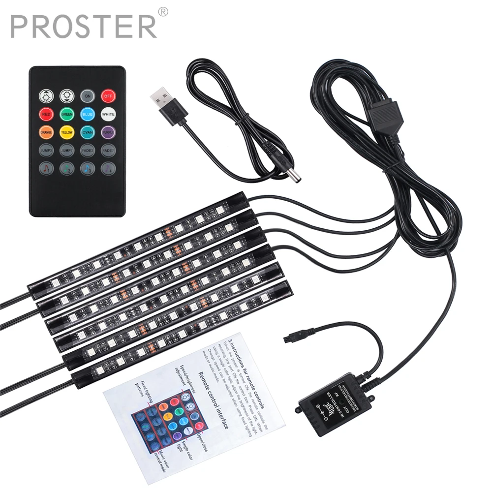 Proster 5 в 6 шт. салона RGB цвет светодиодные ленты свет Атмосфера декоративные SMD неоновая лампа USB