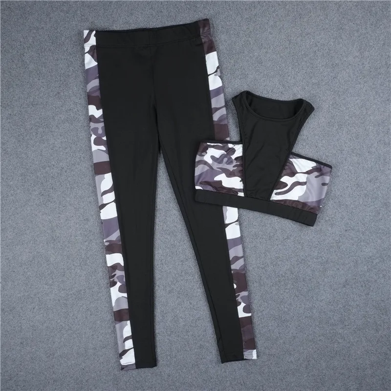 

Women Camouflage Yoga Set Sportswear Gym Running Clothes Tracksuit Sexy Fitness Sport Tank Top Cropped Leggings