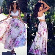 Богемные Юбки Женские Летние шифоновые юбки с цветочным принтом женские юбки с высокой талией вечерние длинные макси юбки пляжные юбки