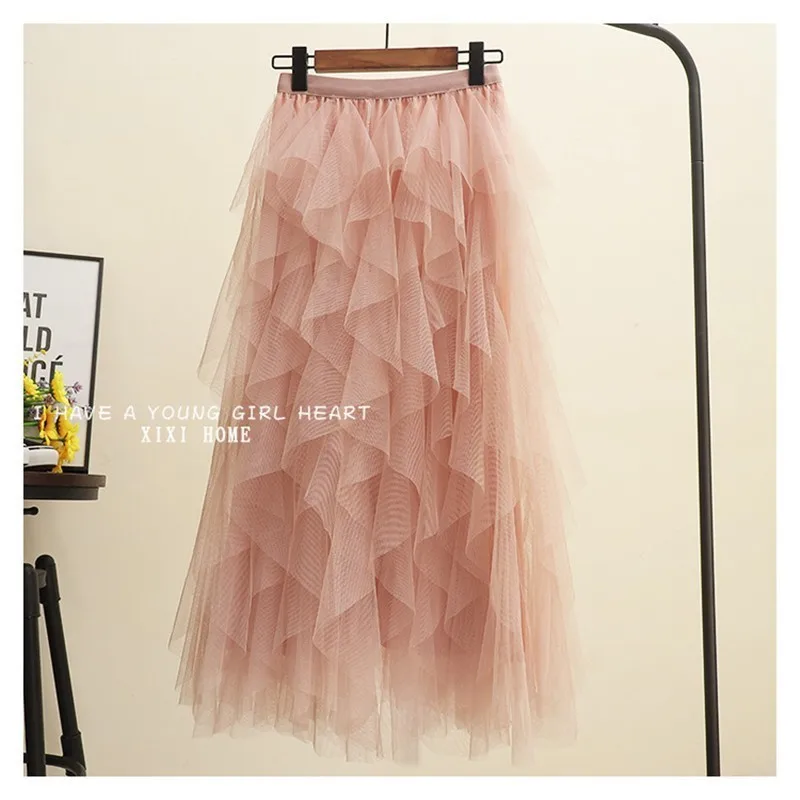 Zouhircskirt Женская модная эластичная сетчатая юбка-пачка с высокой талией гофрированные длинные юбки юбка для девочек Saias Faldas Jupe Femme