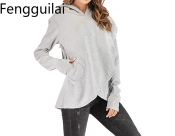 

Women Letter Irregular Pocket Hoodie