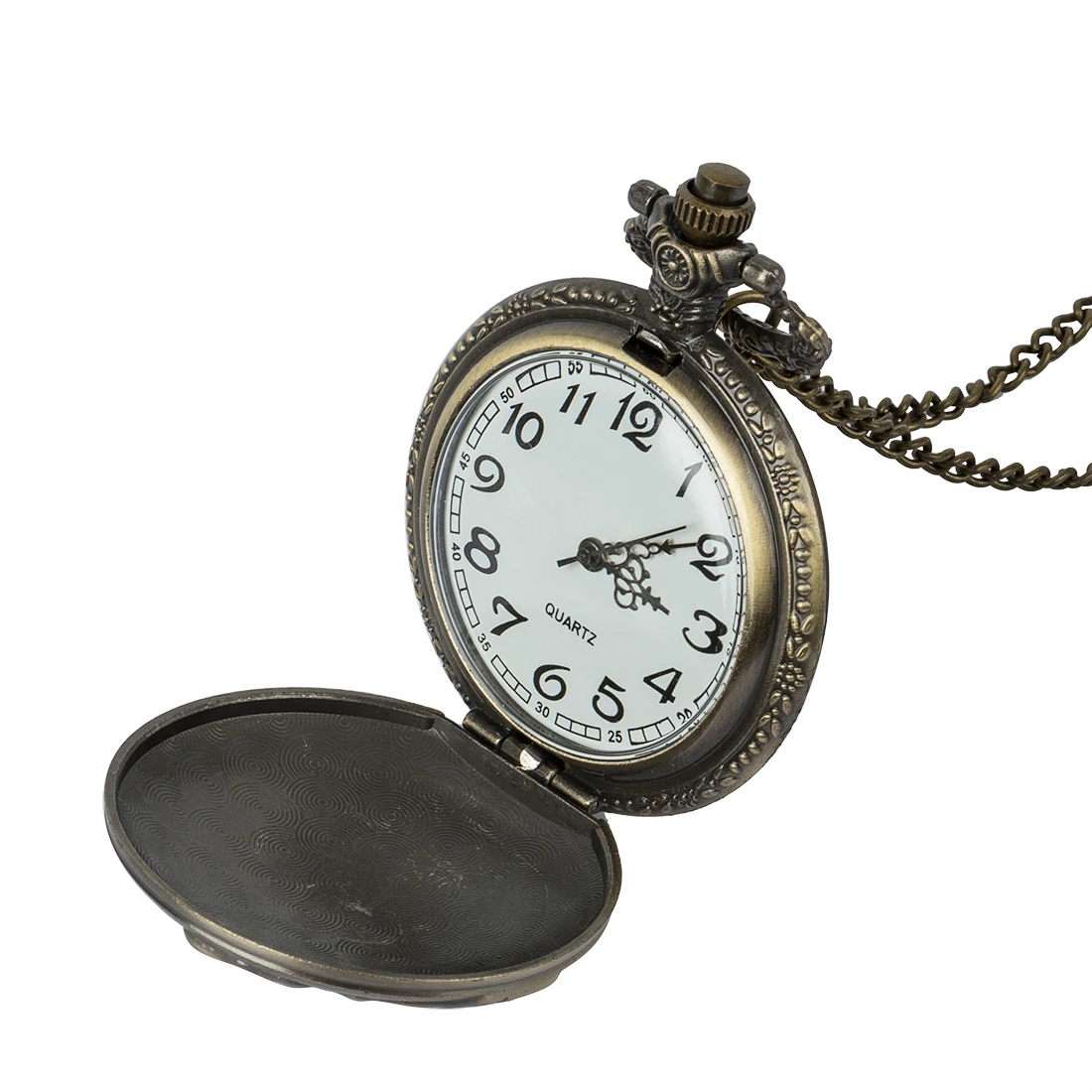 Steampunk Vintage Antique Retro Bronze Train Front Locomotive Engine Railway Quartz Pocket Watch Chain Men Women 2