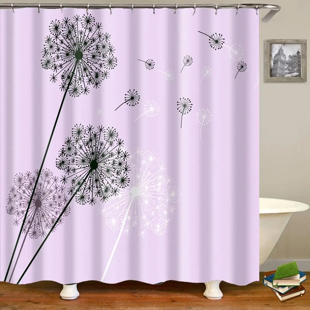 

Flowers Dandelions Shower Curtain Seed Flying in the Wind Dandelion Thistle Polyester Fabric Bathroom Shower Curtain