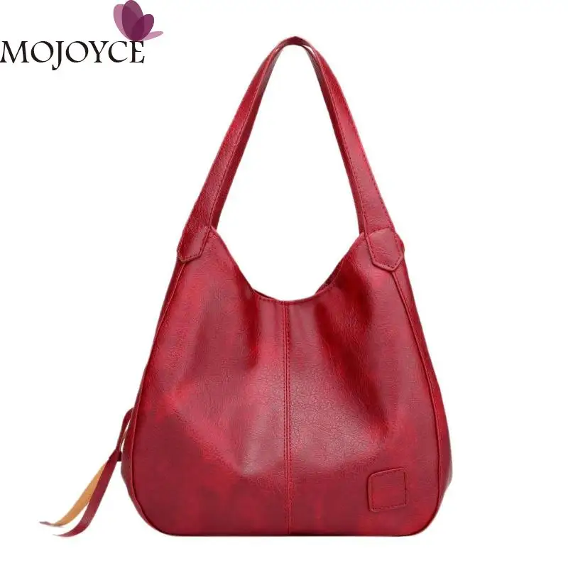 

Ladies Fashion Large Capacity Vintage Solid Color Shoulder Handbags Women Retro Casual Leather Top-handle Bags