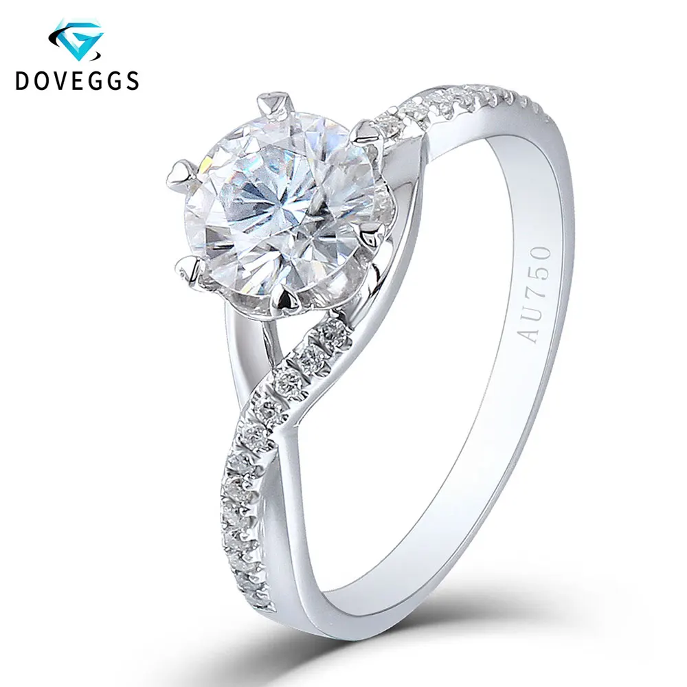 DovEggs Solid 18 K 750 Белое золото 1ctw диаметр 6,5 мм F цвет Выращенный в лаборатории Муассанит витой браслет обручальное кольцо для женщин