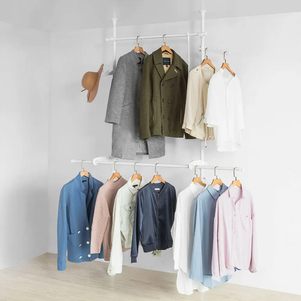 

White Adjustable Wardrobe Organiser Hanging Rail Hat Holder Clothes Rack Telescopic Storage Shelving SoBuy KLS02-W