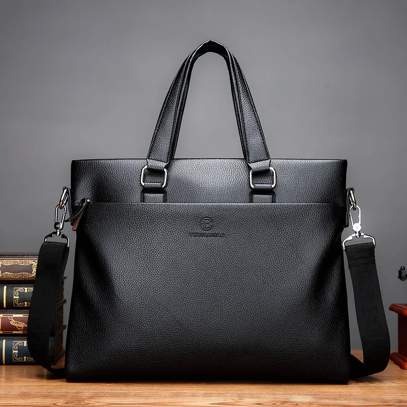 Новая мужская деловая модная мягкая разделенная кожаная поперечная сумка на плечо переплетенная через компьютерную сумку