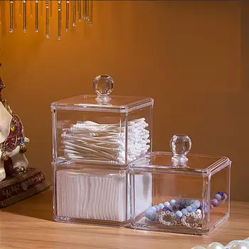 

2Pcs Transparent Crystal Acrylic Cotton Swabs Storage Box Creative Cosmetic Cotton Pads Desktop Storage Boxes
