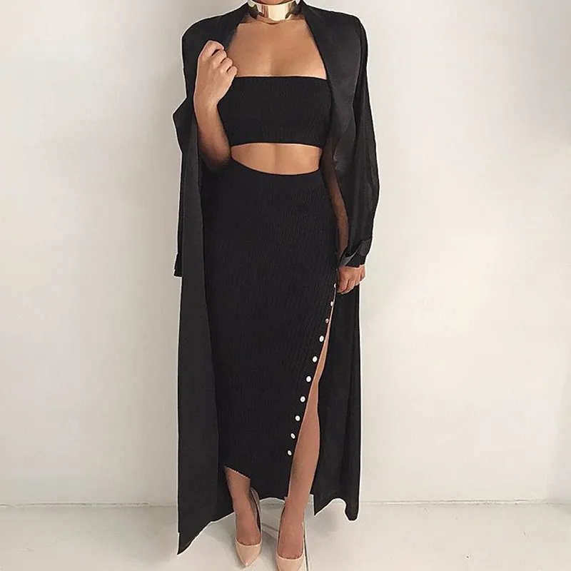 

European Station 2019 Spring Women's New Aliexpress Hot Knit Button Split Skirt