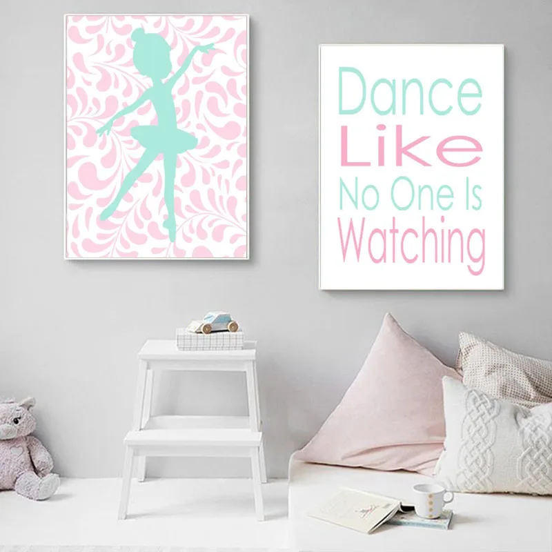 

Baby Girl Nursery Ballerina Art Print Cartoon Canvas Painting Nordic Poster Wall Pictures Kids Room Decor Living Room Decoration