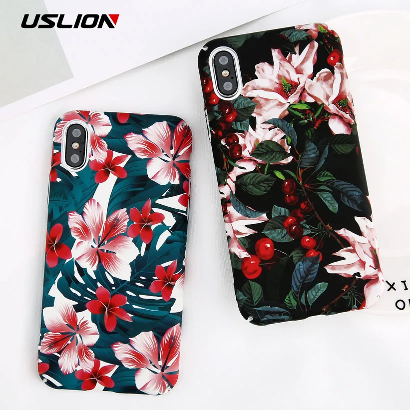 USLION Flower Leaf Case For iphone 7 8 Plus XR X XS MAX Marble Pineapple Phone Cases for iPhone 6 6s Plus Hard PC Full Cover