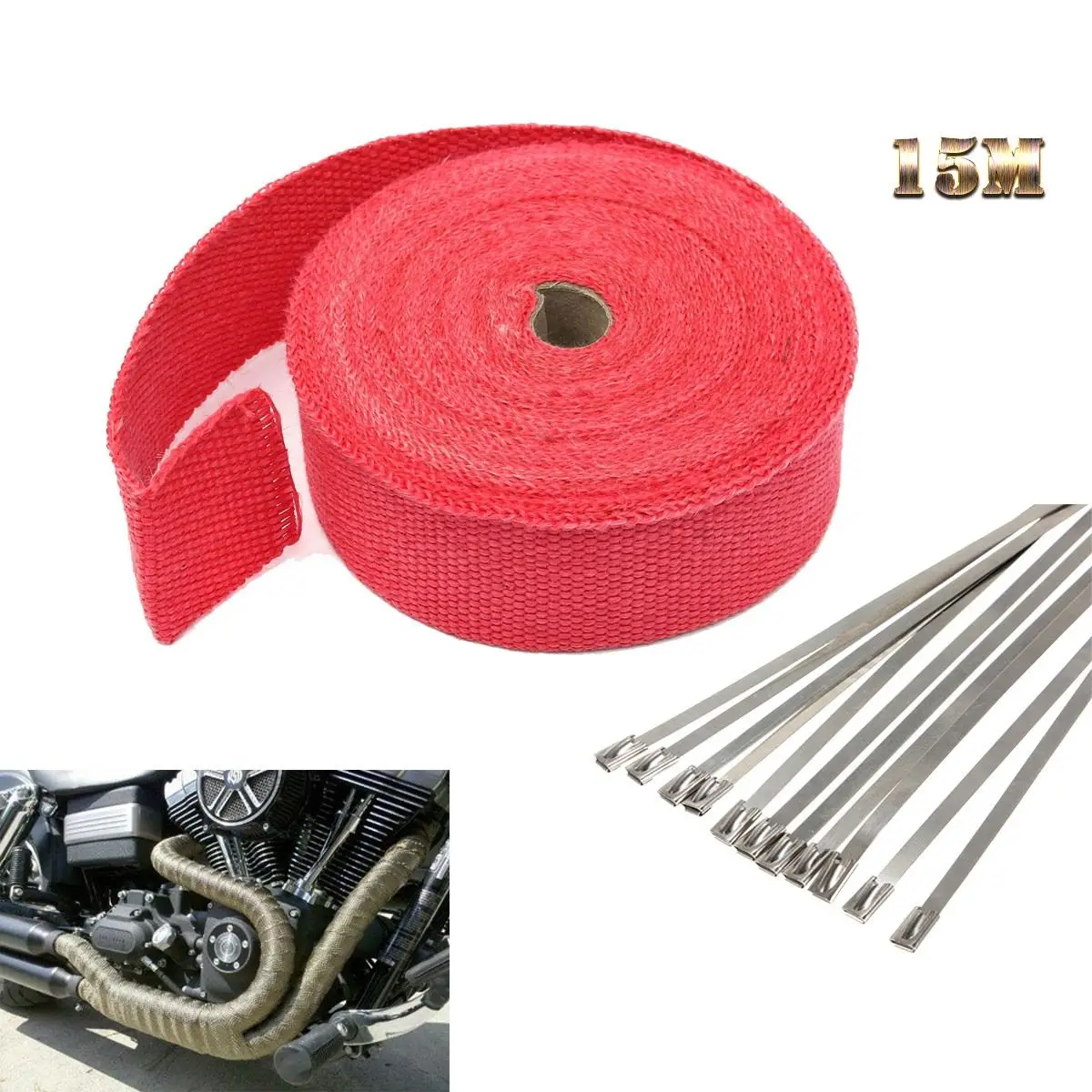 15M Fiberglass Exhaust Protection Pipe Heat Header Insulation Tape