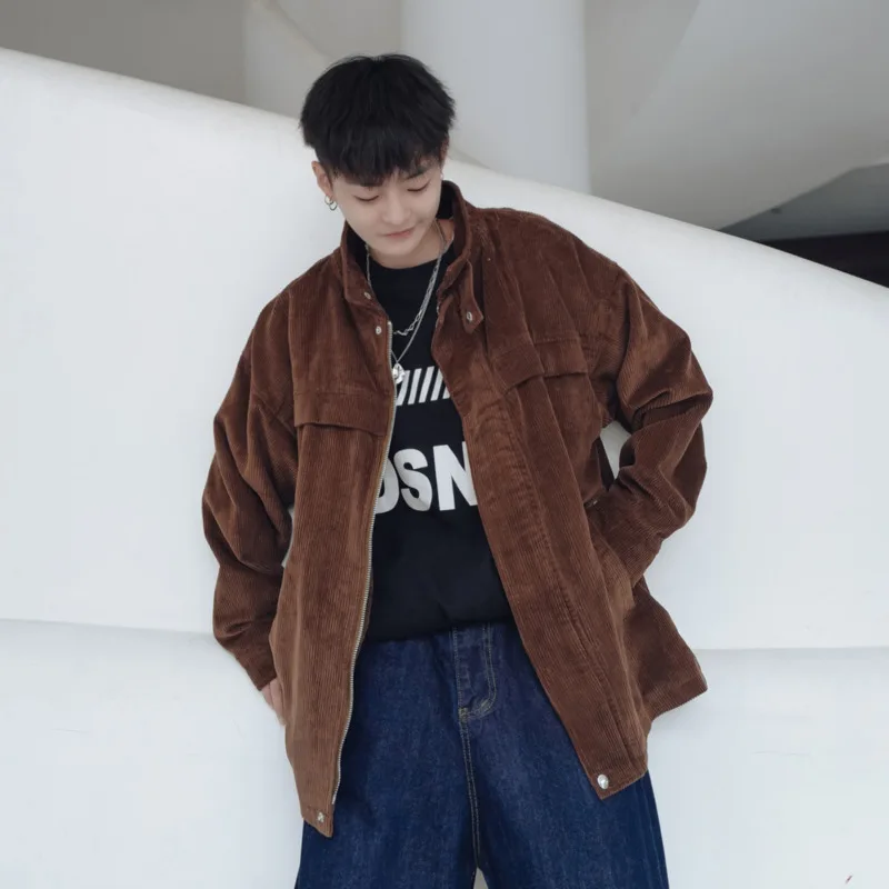 Autumn New Corduroy Jacket Men Fashion Retro Casual Bomber Jacket Man Streetwear Hip Hop Loose Cotton Jacket Coat Male Clothes
