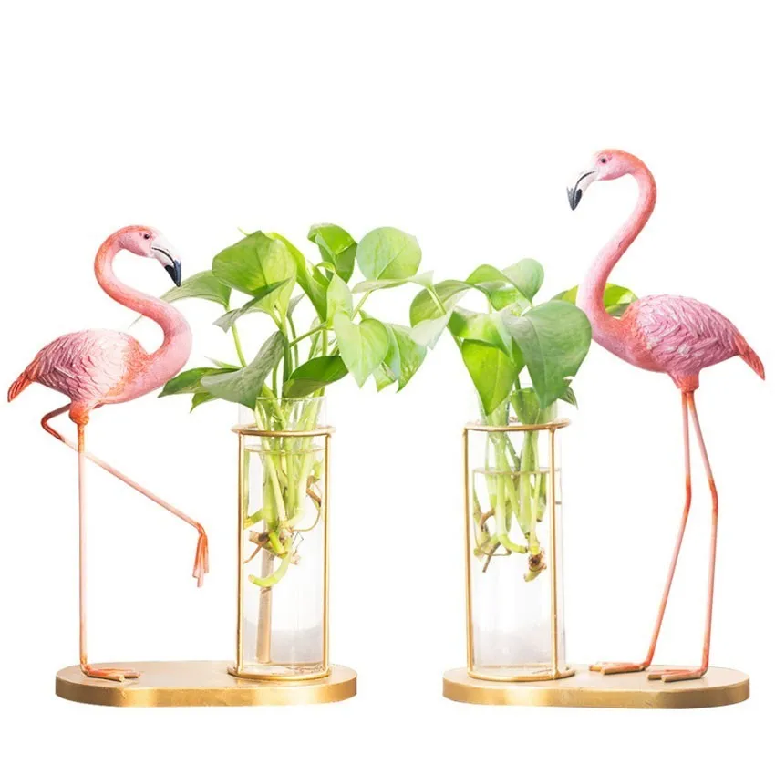 Wrought Iron Flamingo Flower Pot Hydroponic Plant Vase Decoration