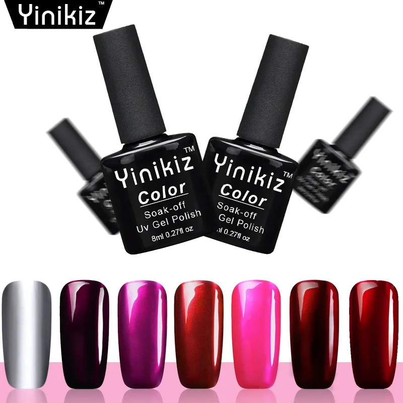 

Yinikiz 8ml Red Series Mirror Metal Titanium Gel Varnish Glitter Nail Gel Polish Primer UV&LED Gel Nail Lacquer