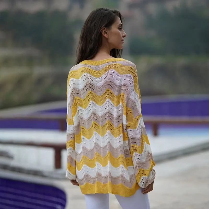 Brand Boho Stripe Knitted Sweater Women Stylish Hollow Out Yellow Street Loose Pullovers Ladies Autumn Thin Casual Knitwear Top Brand Boho Stripe Knitted Sweater Women Stylish Hollow Out Yellow Street Loose Pullovers Ladies Autumn Thin Casual Knitwear Top