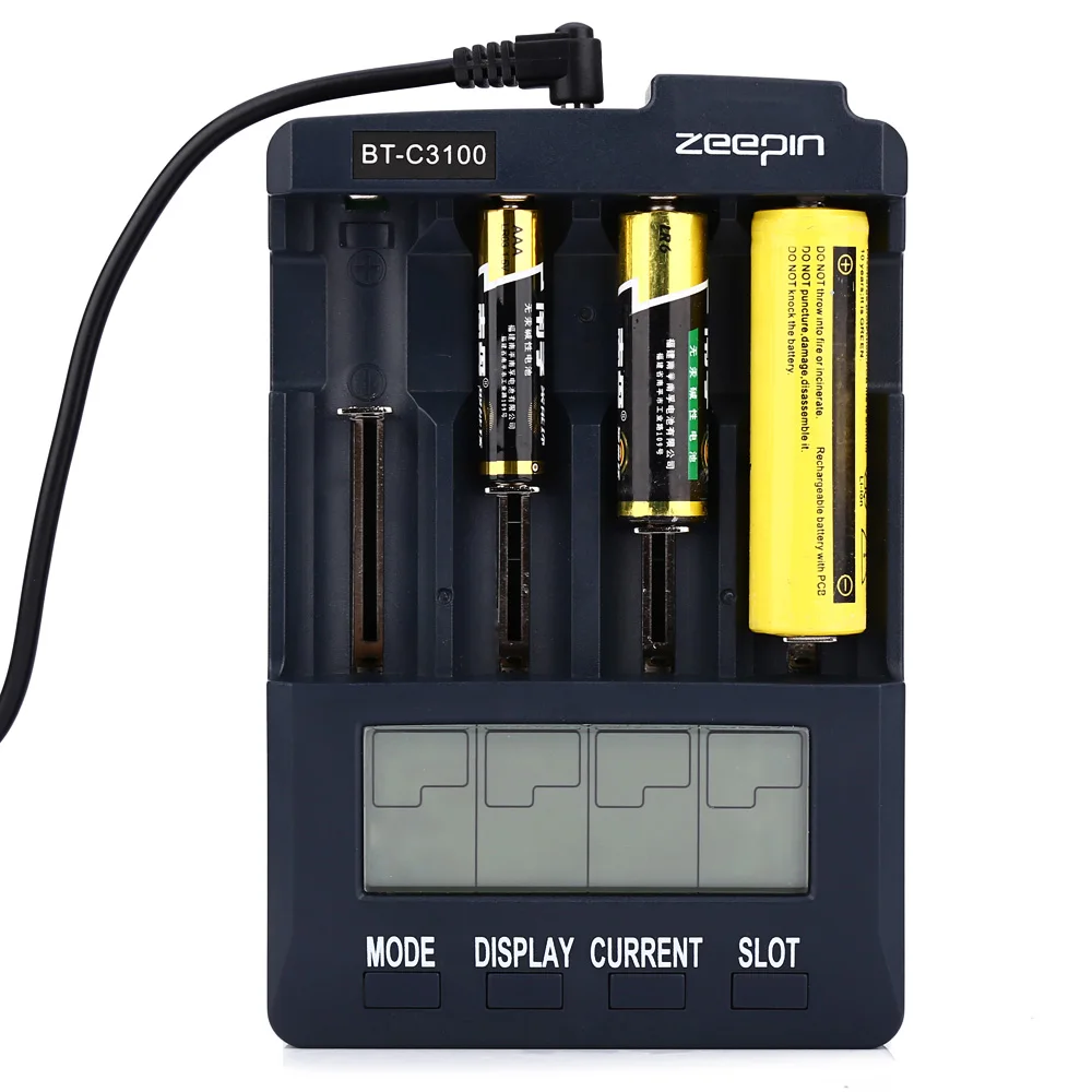 

BT-C3100 V2.2 Smart Digital Intelligent 4 LCD Slots Universal Battery Charger for Rechargeable Battery with Adapter EU/US Plug