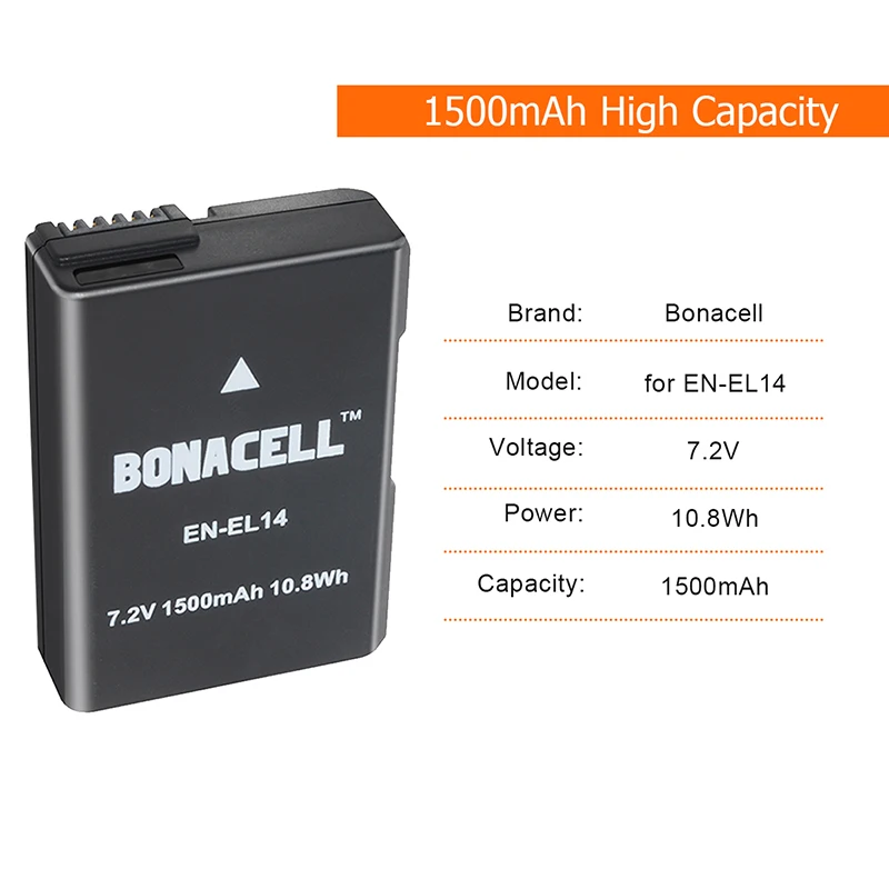 Bonacell EN EL14 RU 1500 мА/ч литий ионный аккумулятор Батарея для Nikon D3100 D3200 D3300 D5100 D5200 D5300 P7000