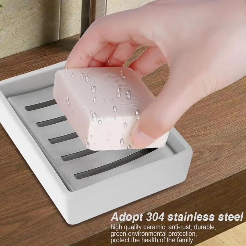 Stainless Steel Soap Case Holder Ceramic Soap dish Container for