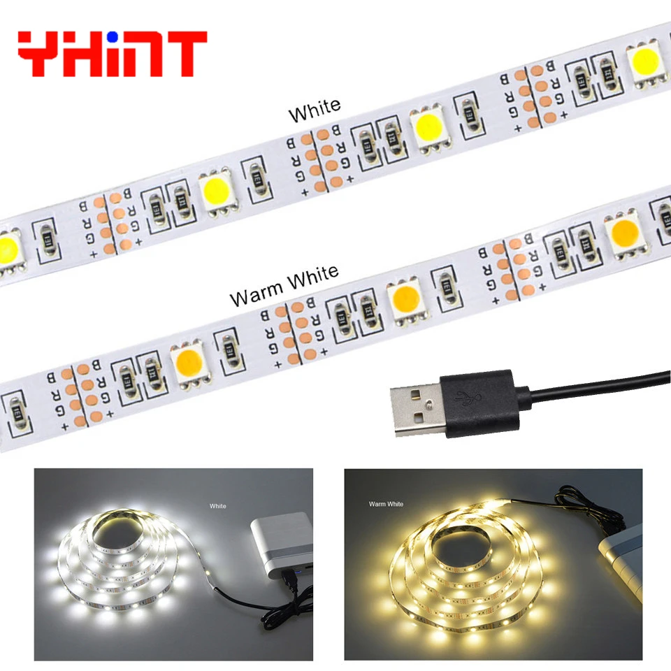 

5V USB Power 5050 30led/m White/Warm White led strip 0.5m 1m 2m led strip SMD TV Desktop PC Screen Backlight Adhesive Tape