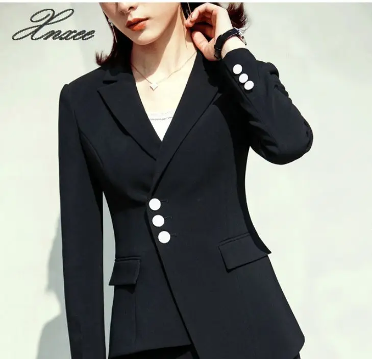 2 Pieces Set Formal Pant Suit with Pocket Women Work Wear Office Lady Uniform Style Business Jacket with Loose Pants 2 Pieces Set Formal Pant Suit with Pocket Women Work Wear Office Lady Uniform Style Business Jacket with Loose Pants
