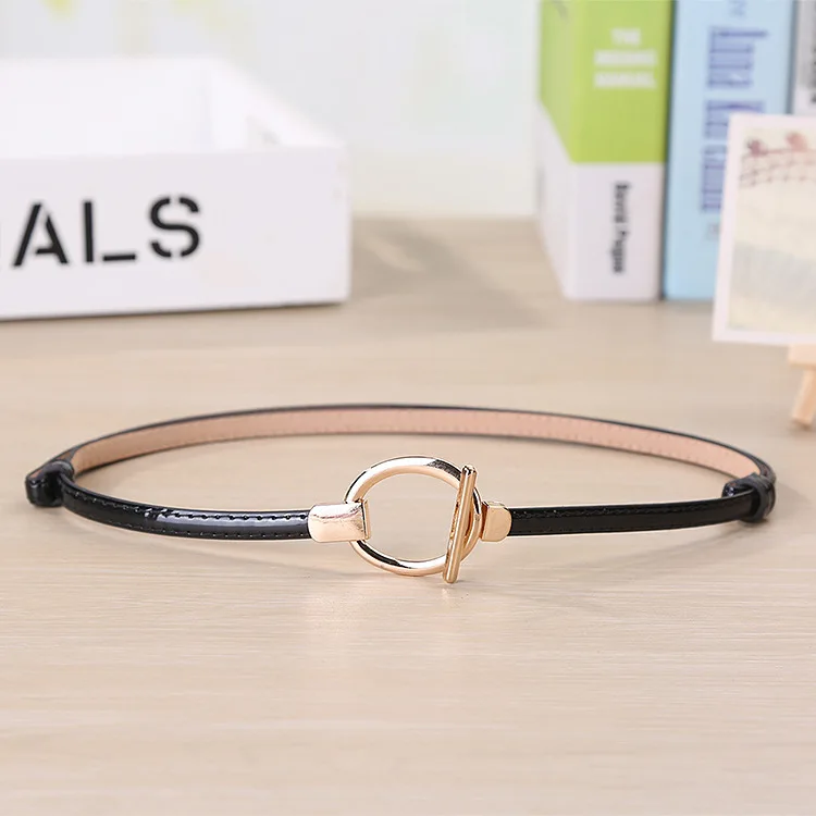 

Korean version fashion ladies with lacquer, candy, thin belt, small round button metal alloy decorative dress