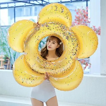 

Paillette Inflatable Circle Flower Swimming Ring Adult Pool Float Woman Swim Ring Pool Toy Summer Beach Swimming Water Play Ring