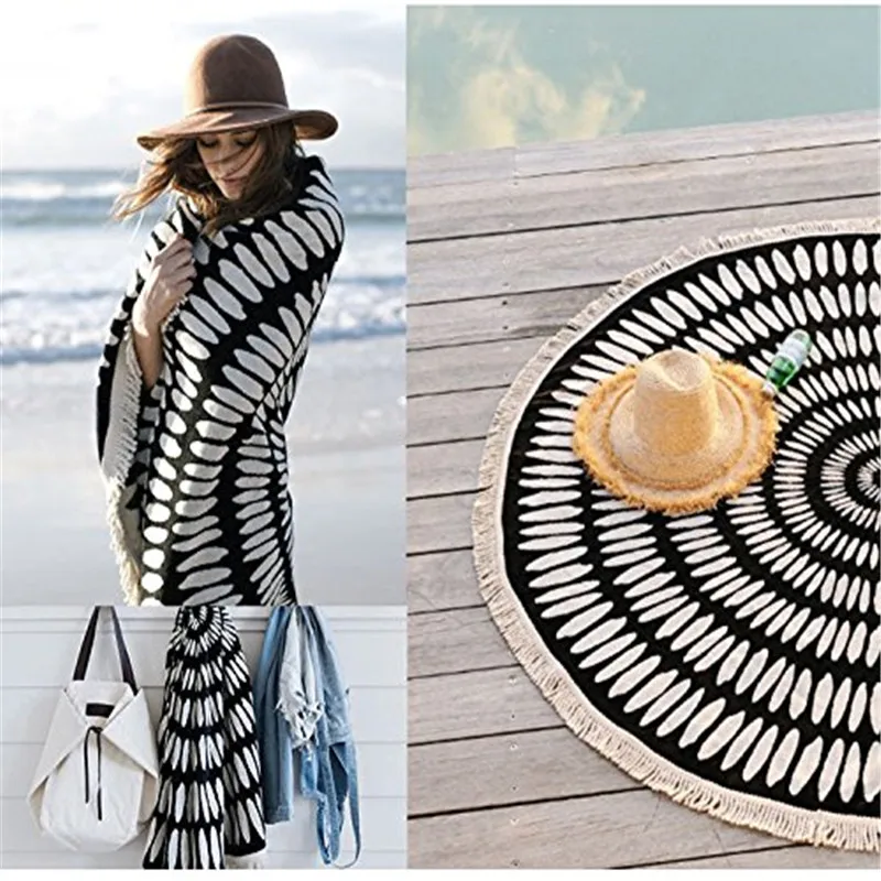 Mandala Beach Towel Large Round Beach Towel Microfiber Blue Mat Luxury Travel Towel Quick Drying Home Decor With Tassel