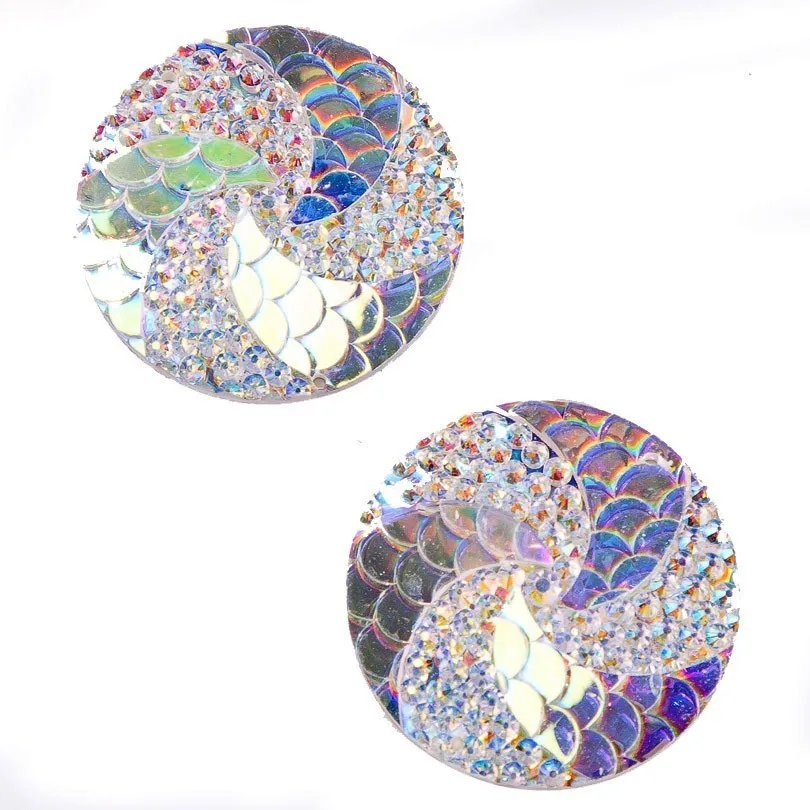 

Taidian Resin Sew On Rhinestone For Native Bead Work Round Crystal AB Fish Scale Resin Gems Cabochon 2 Holes 50 Pieces/lot