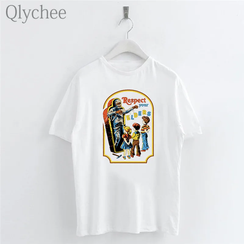 Qlychee Harajuku женские футболки с буквенным принтом Белые Повседневные вырезом