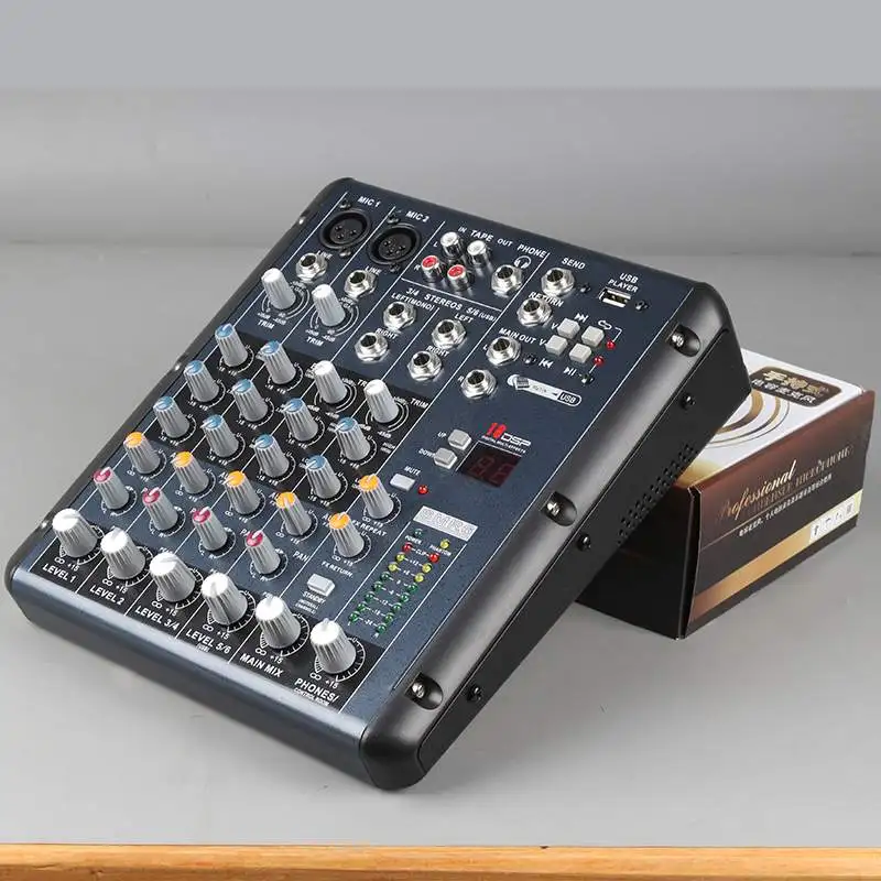 

LEORY 6 Channel USB Audio Live Mixer 3 Band EQ 16 DSP Effect Recording Sound Karaoke Mixing with 48V Phantom Power