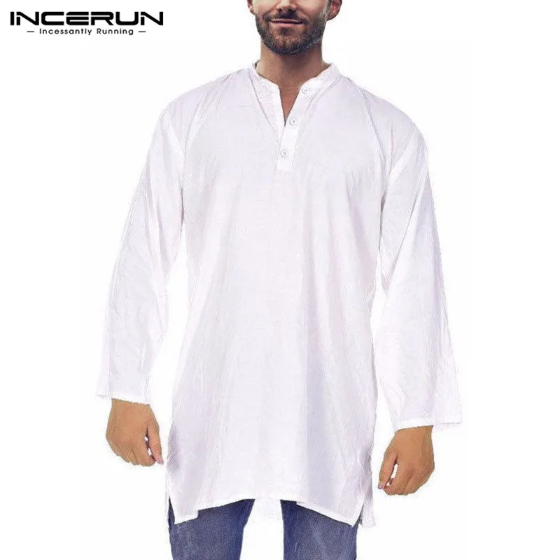 Большие размеры 5XL модные костюмы Курта исламское индийское платье Курта мужские рубашки халат с длинным рукавом Свободные мешковатые Camisa