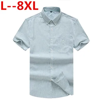 

Plus Size 8xl 6xl 5xl High Quality Casual Oxford Shirt Men Summer Striped Slim Fit Leisure Short Sleeve Shirts Men Chemise Homme