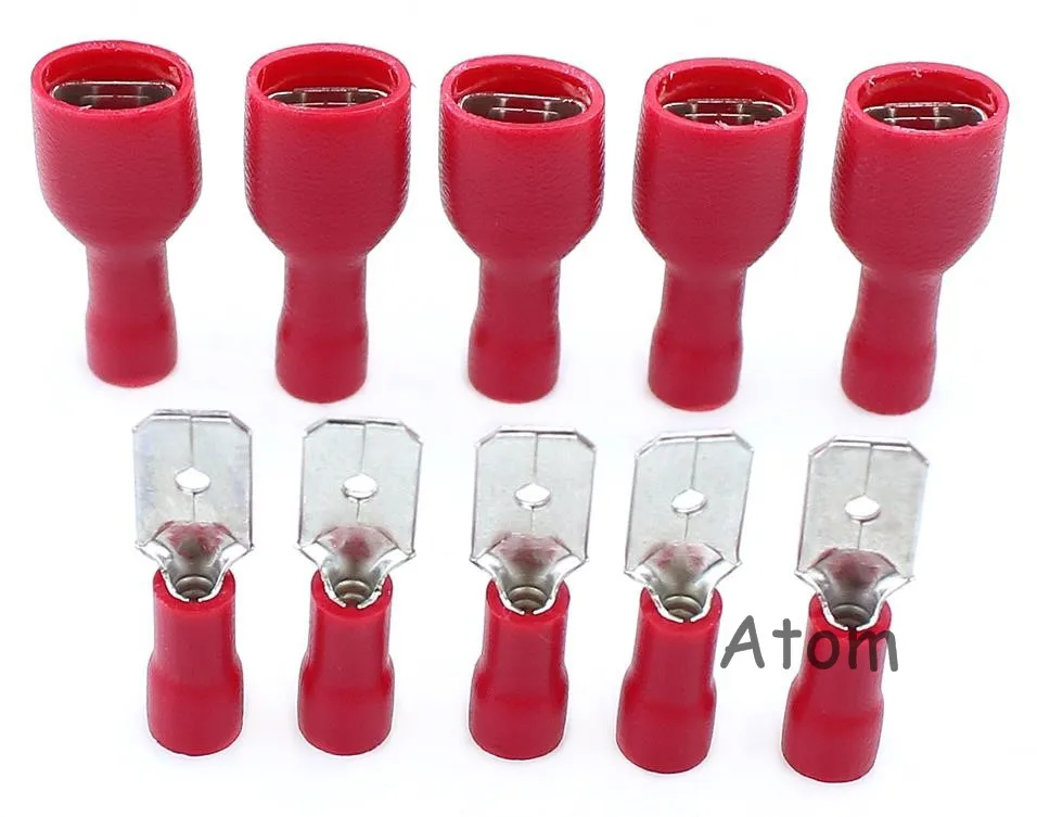 

50pcs red connect Male female inserted spring cold pressure connection terminal, FDFD1.25-250*25, MDD1.25-250*25