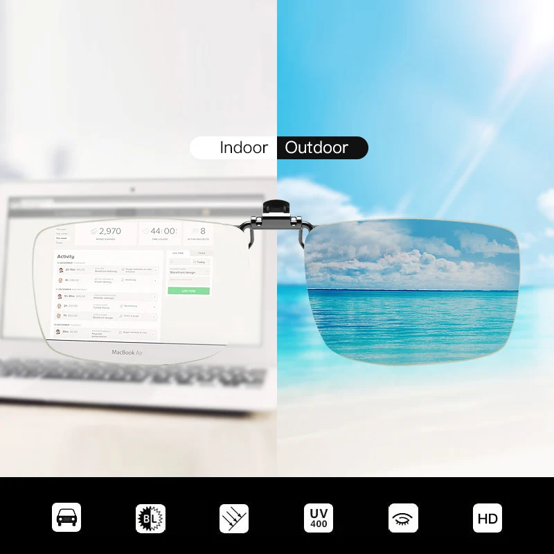 Caponi квадратный фотохромный анти синий светильник клип на солнцезащитные очки унисекс вождения компьютера транстара очки для флип до BF1101