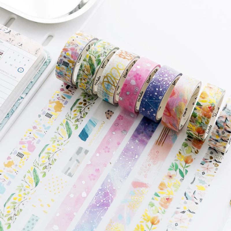 

1PC Stationery Diy 15MM*5M Popular Flowers Label Hot Sale Laser Scrapbooking Sticker Washi Tape Adhesive Tape Animal Decorative