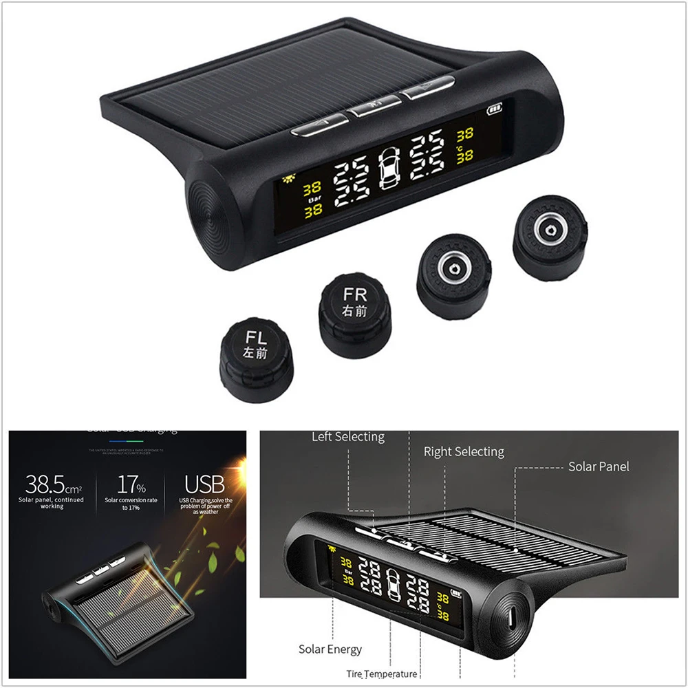 

Wireless Solar Powered TPMS Tire Pressure Monitoring System Real-time Detection Alarm Universal Car Tire Pressure Monitor System