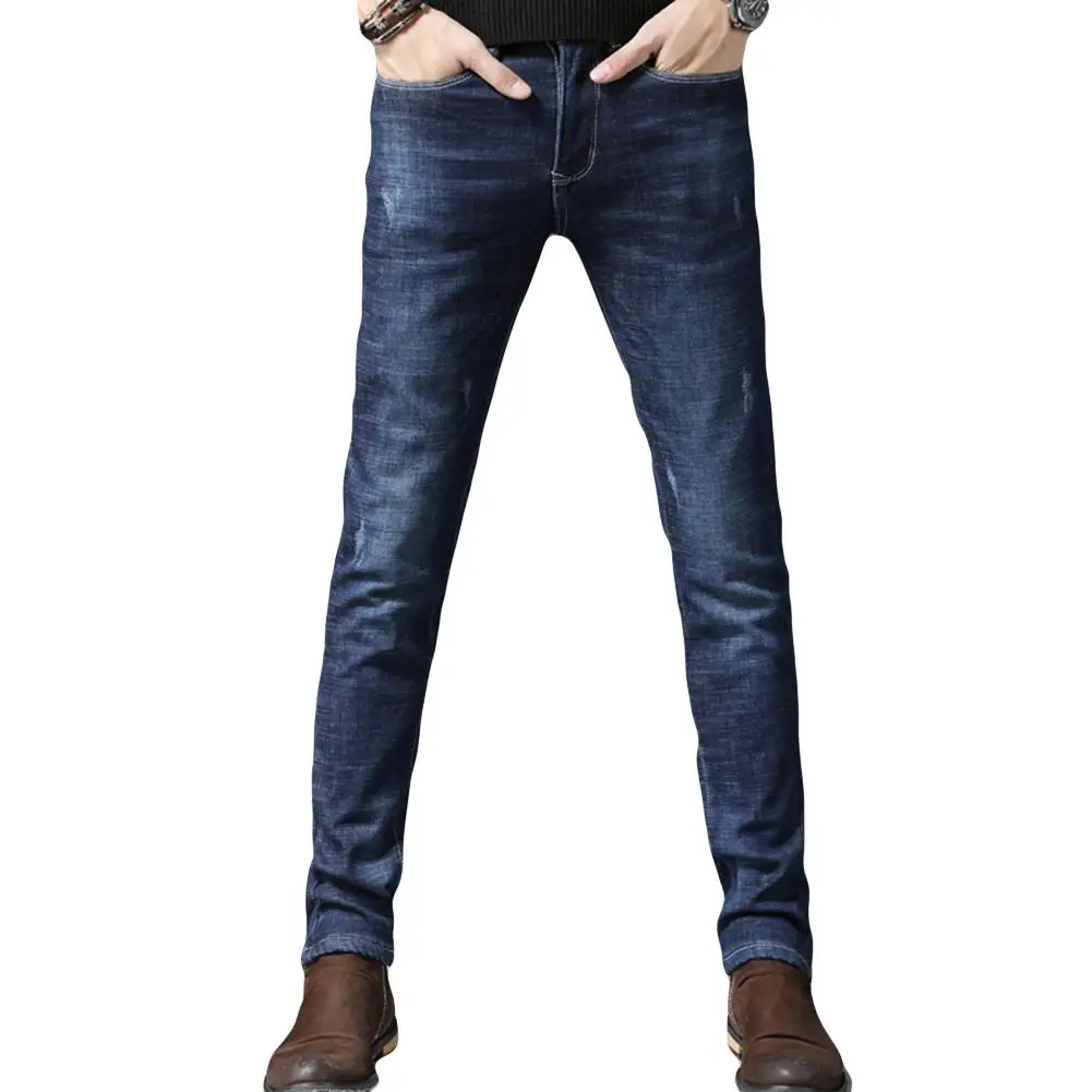 Men Fashion Thicken Inner Plush Men s Winter Elastic Casual Jeans Stretch Denim Long Slim Joker 1