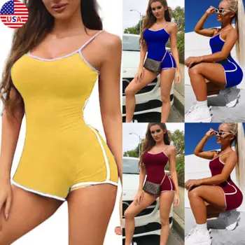 

Women Summer Sleeveless Strappy Playsuit Skinny Bodycon Party Jumpsuit Romper Shorts Sport wear