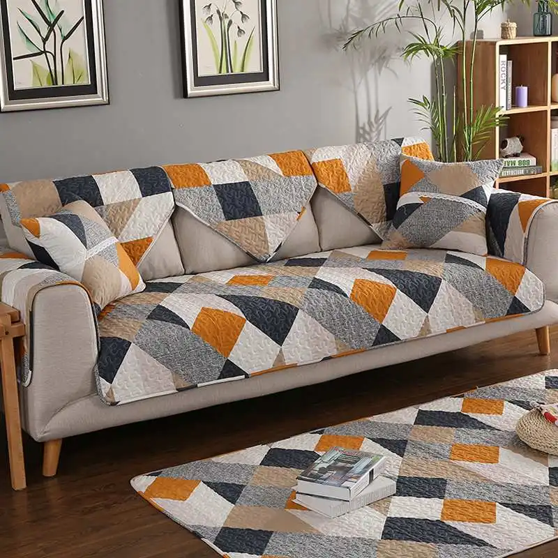 

Many Size 1 Plaid Sofa Covers Non-slip Quilted Corner Sectional Sofa Cover Towel Slipcover One/Two/Three Seat Decoration