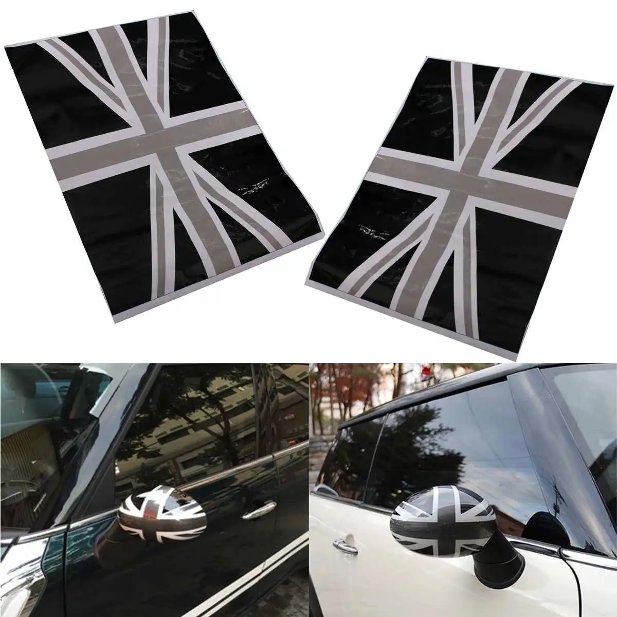 

2x Union Jack Flag Vinyl Stickers Wing Side Mirrors Cover Black For Mini Cooper