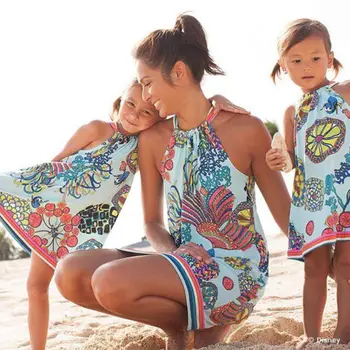 

Family Matching Outfit Clothes Mom Daughter Baby Beach Tutu Dress Floral Party Sling Dresses