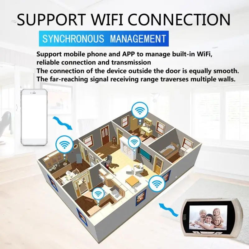 4 3 дюймовый умный WiFi электронный дверной глазок звонок 720 p камера цифровая с